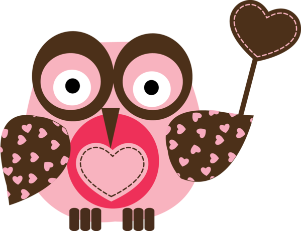 Transparent Owl Drawing Heart Pink for Valentines Day