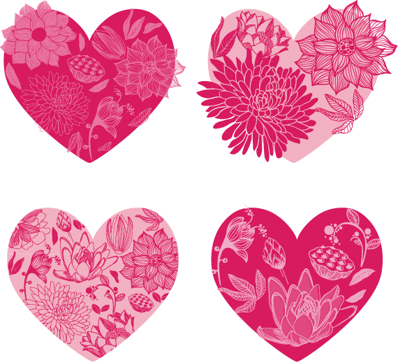 Transparent Flower Drawing Floral Design Pink Heart for Valentines Day