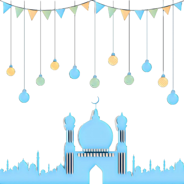 Transparent Eid Alfitr Ramadan Mosque Blue Line for Ramadan