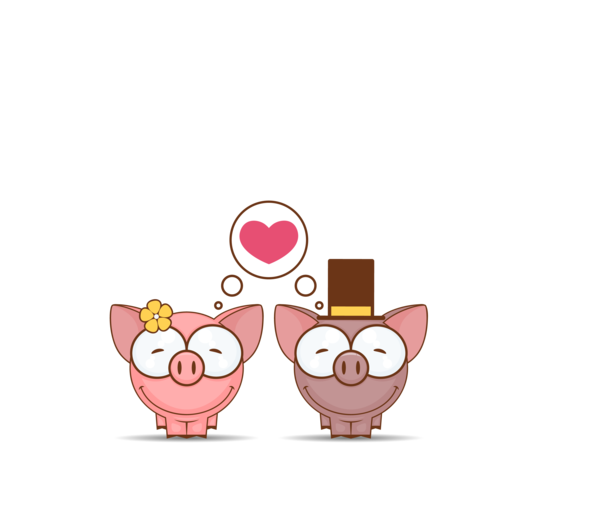 Transparent Cartoon Couple Love Pink Heart for Valentines Day