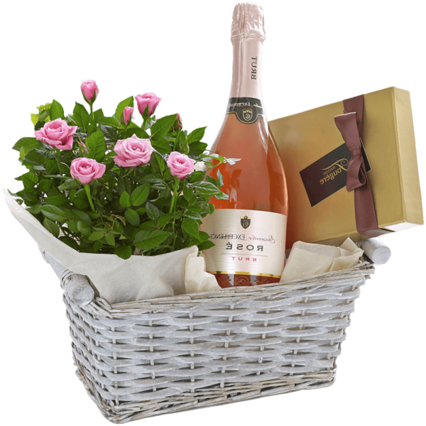 Transparent Food Gift Baskets Champagne Cut Flowers Gift Gift Basket for Valentines Day