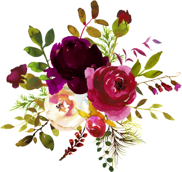 Transparent Floral Design Burgundy Watercolor Painting Flower Cut Flowers for Valentines Day
