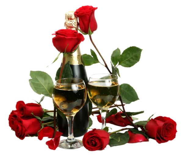 Transparent Rosé Wine Champagne Flower Garden Roses for Valentines Day