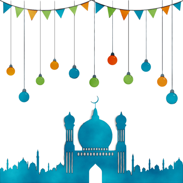 Transparent Ramadan Mosque Painting Blue Line for Ramadan