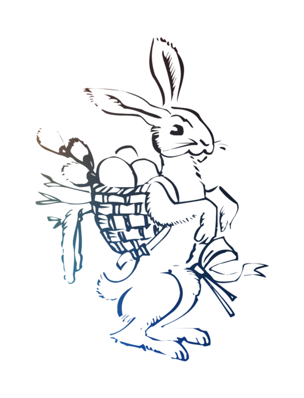 Transparent Easter Bunny Rabbit Basket White Line Art for Easter