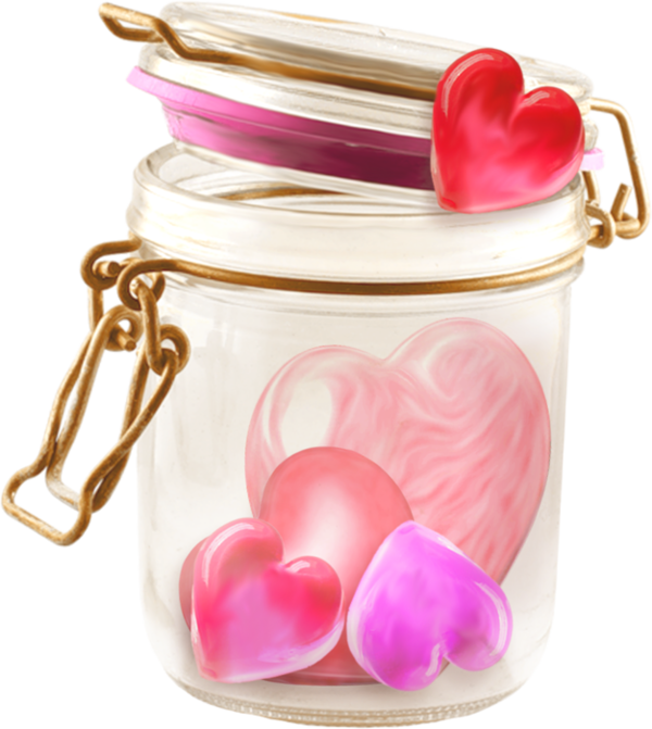 Transparent Jar Glass Library Pink Heart for Valentines Day