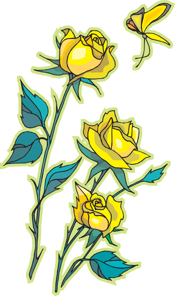 Transparent Rose Yellow Drawing Plant Flora for Valentines Day