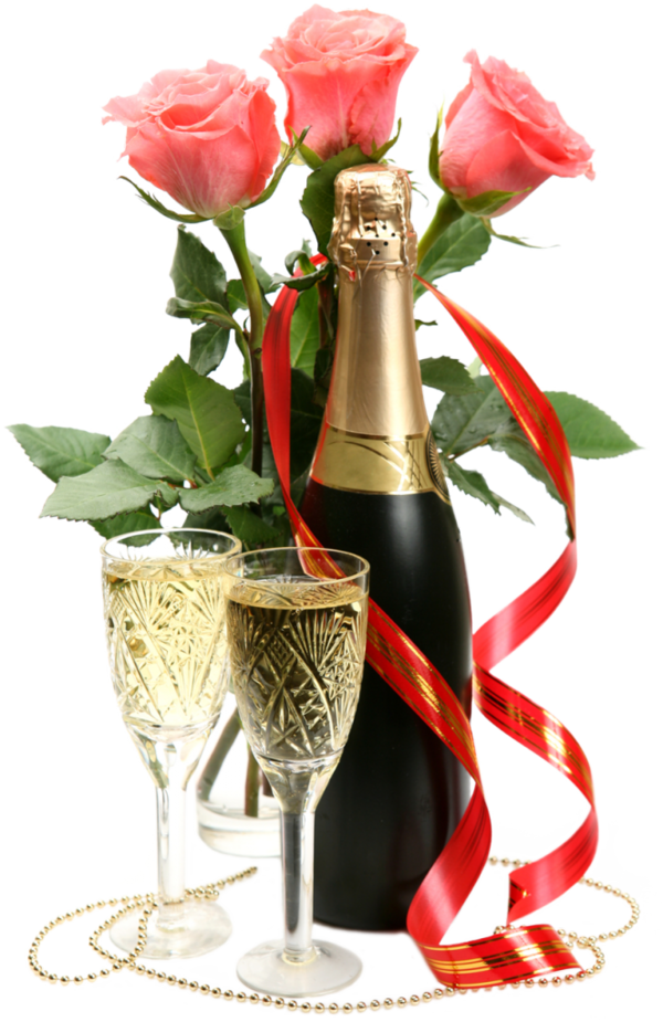 Transparent Champagne Rosé Wine Flower Garden Roses for Valentines Day