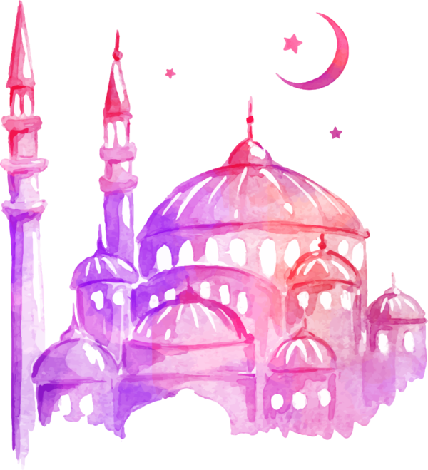 Transparent Ramadan Drawing Mosque Pink Purple for Ramadan