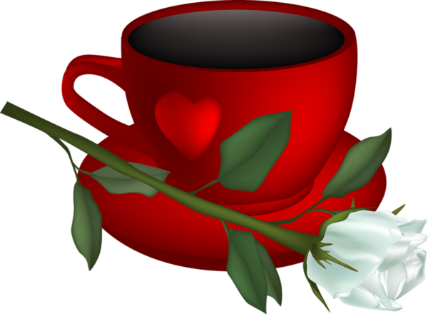 Transparent Coffee Coffee Cup Breakfast Flower Red for Valentines Day