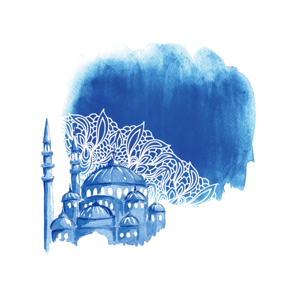 Transparent Ramadan Watercolor Painting Drawing Blue Electric Blue for Ramadan