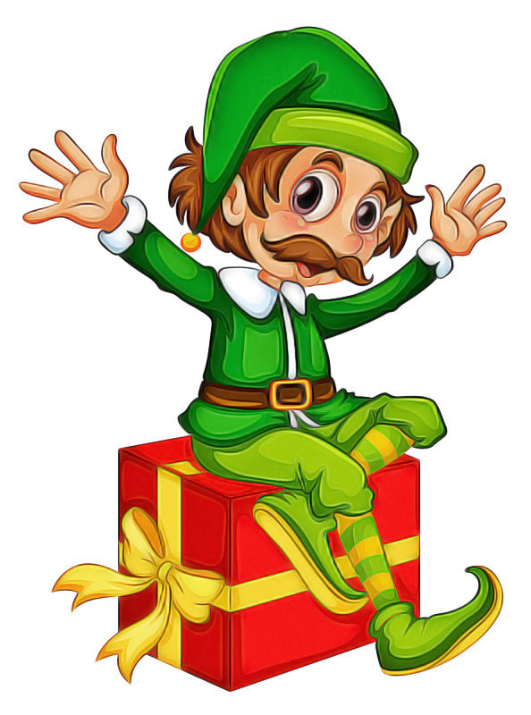Transparent Cartoon Christmas Elf Sitting On Gift for Christmas
