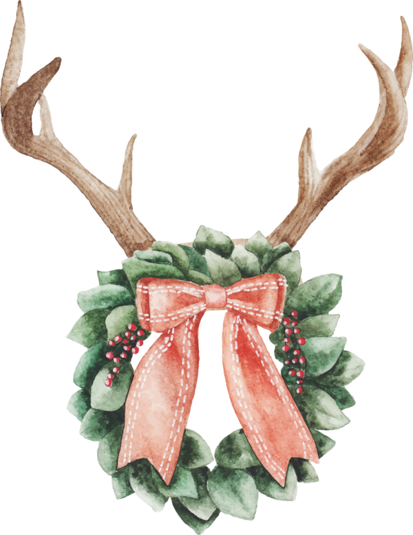 Transparent Christmas Day Watercolor Painting Christmas Ornament Antler for Christmas