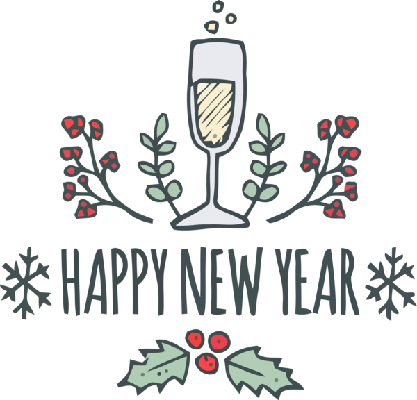 Transparent New Year Logo Font Plant for Happy New Year for New Year