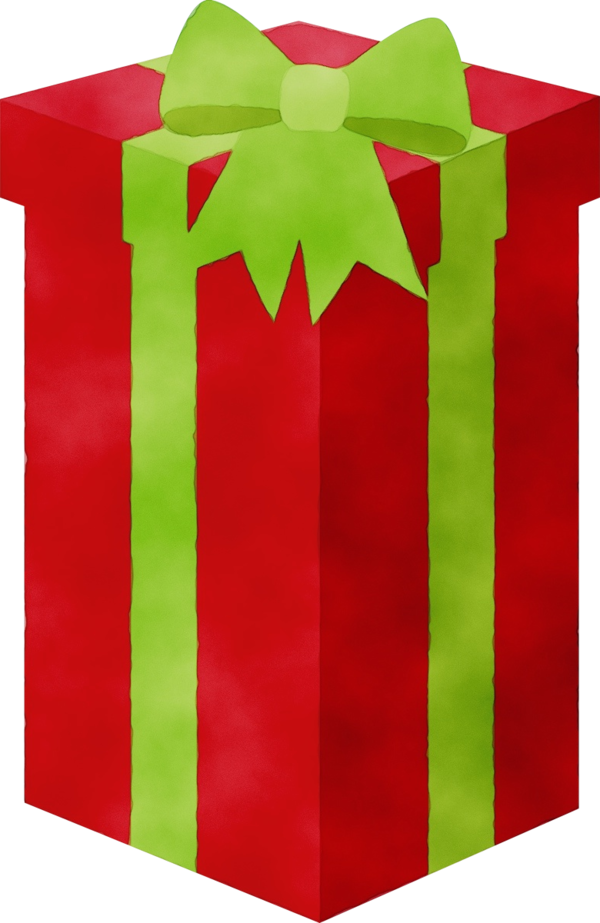 Transparent Red Christmas Gift Box with Green Bow for Christmas
