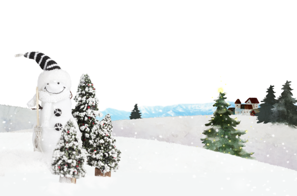 Transparent Snow Winter Snowman Fir Pine Family for Christmas