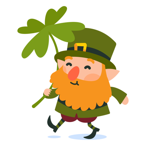 Transparent Cartoon Leprechaun with Four Leaf Clover for St. Patrick's Day for St Patricks Day