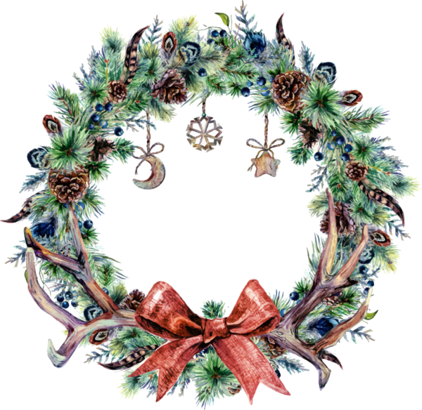 Transparent Christmas Wreath Watercolor Painting Pine Family Christmas Ornament for Christmas