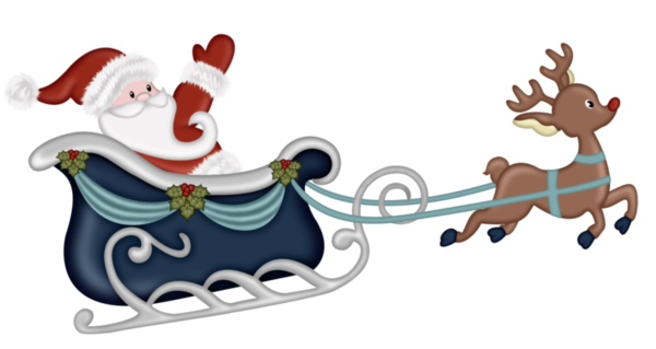 Transparent Santa Claus Reindeer Sled Cartoon for Christmas