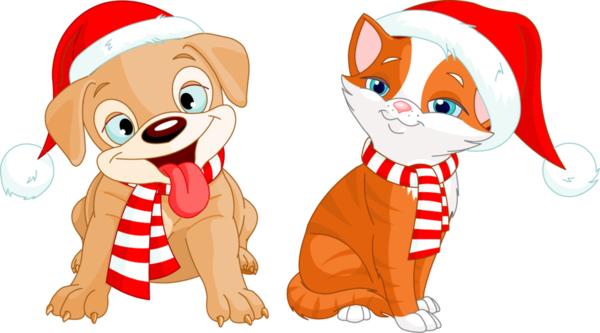 Transparent Cat Kitten Puppy Cartoon Santa Claus for Christmas