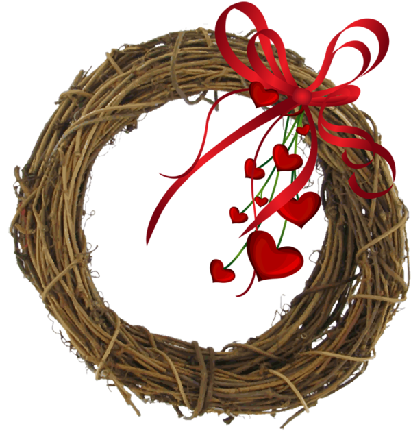 Transparent Christmas Ornament Wreath with Red Heart and Bows for Christmas