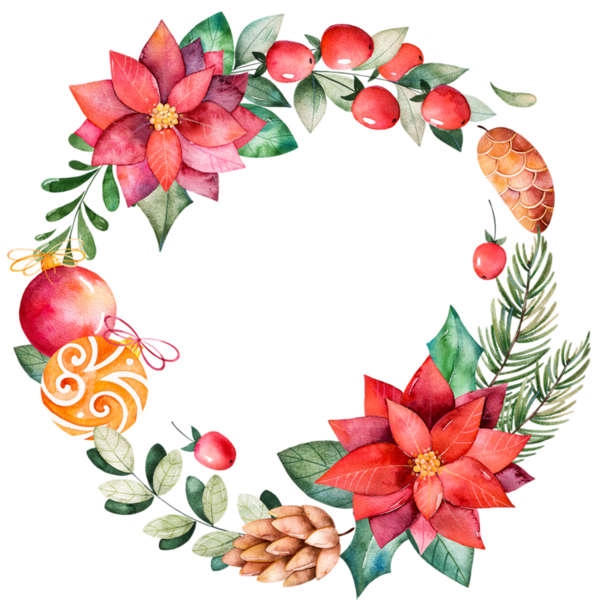 Transparent Floral Design Drawing Flower Wreath Christmas Decoration for Christmas
