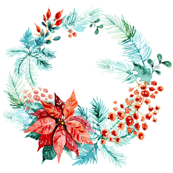 Transparent Wreath Watercolor Painting Christmas Day Colorado Spruce Leaf for Christmas