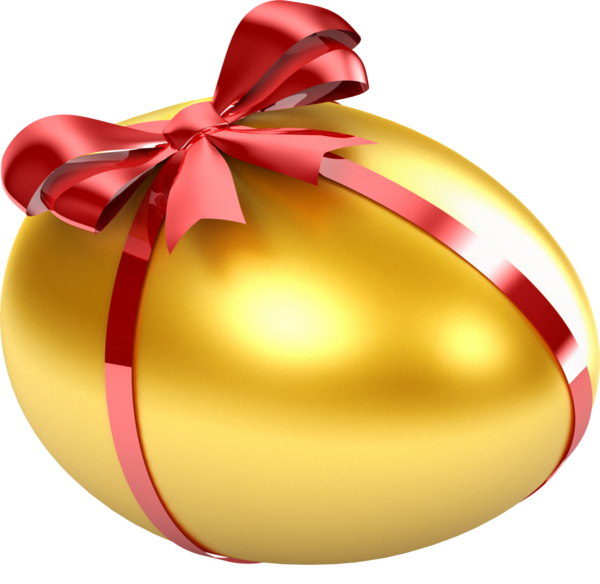 Transparent Gold Easter Egg with Red Bow for Easter