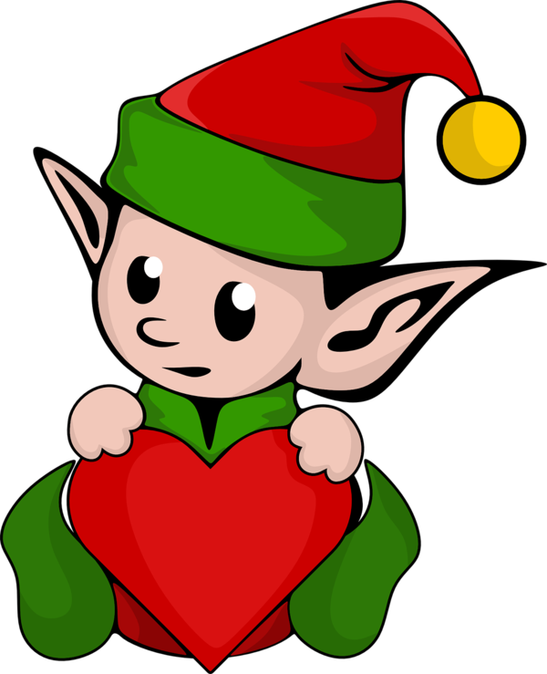Transparent Cute Cartoon Elf with Red Heart for Christmas