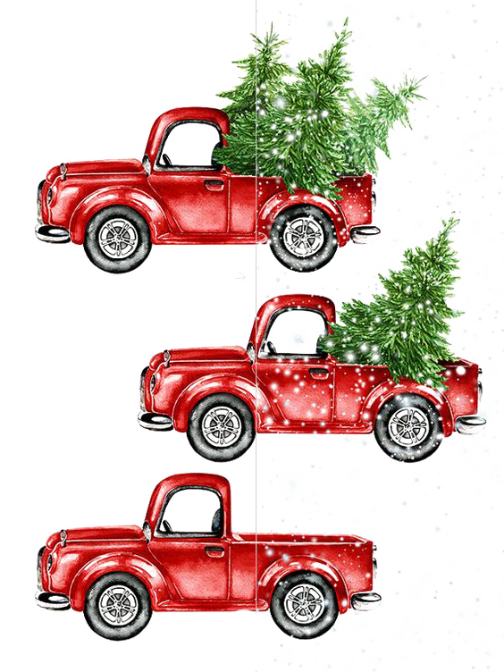 Transparent Pickup Truck Christmas Watercolor Painting Compact Car Car for Christmas