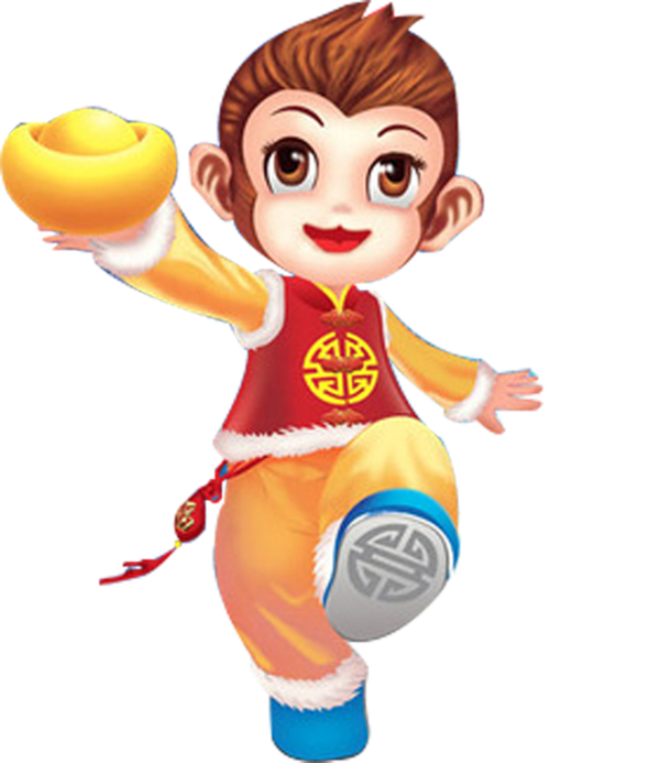 Transparent Cartoon Monkey Mascot Play Ball for New Year