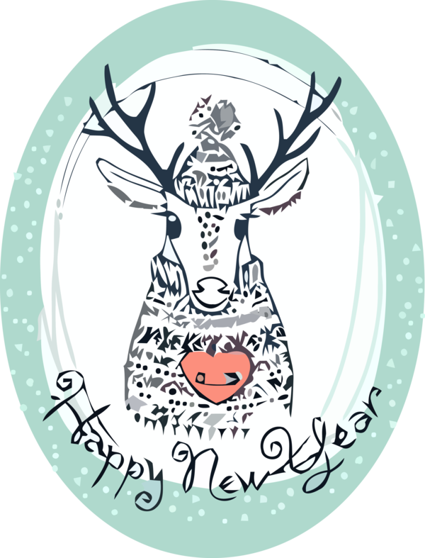 Transparent new-year Deer Line art Oval for Happy New Year for New Year
