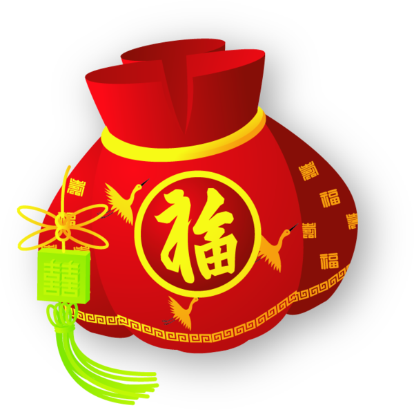 Transparent Chinese New Year Fukubukuro Flat Design Symbol Red for New Year