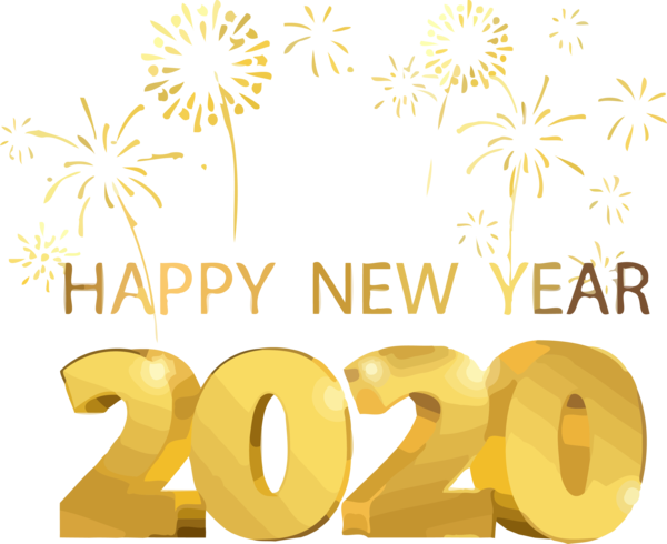 Transparent new-year Text Font Yellow for Happy New Year 2020 for New Year