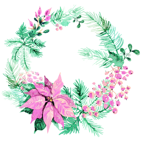 Transparent Watercolor Painting Wreath Christmas Day Leaf Pink for Christmas