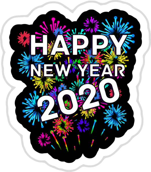 Transparent new-year Text Heart Sticker for Happy New Year 2020 for New Year