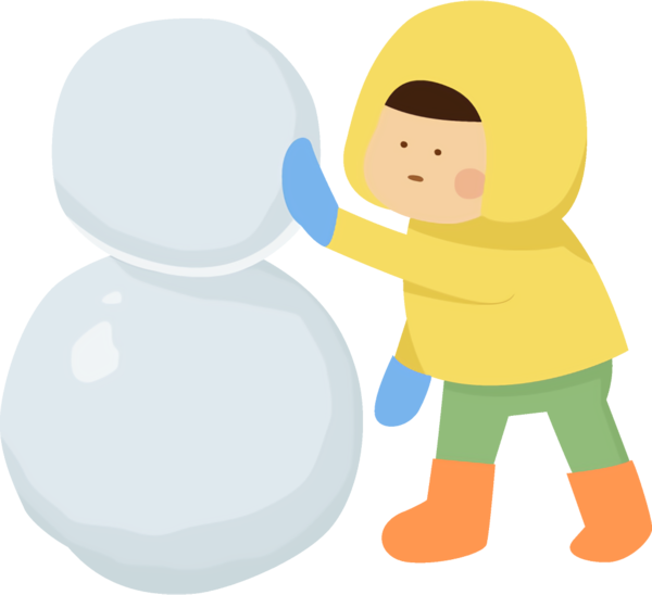 Transparent Yellow Cartoon Boy Making a Snowman for New Year Party for New Year