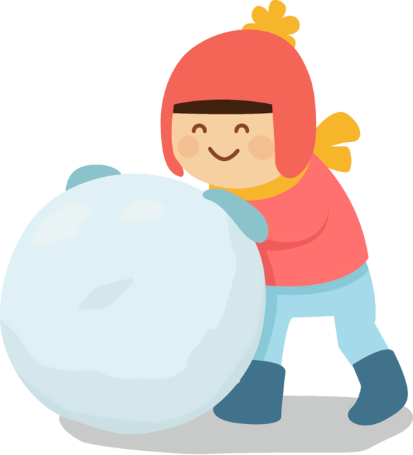 Transparent Cartoon Girl Rolling a Big Snowball for New Year Party for New Year