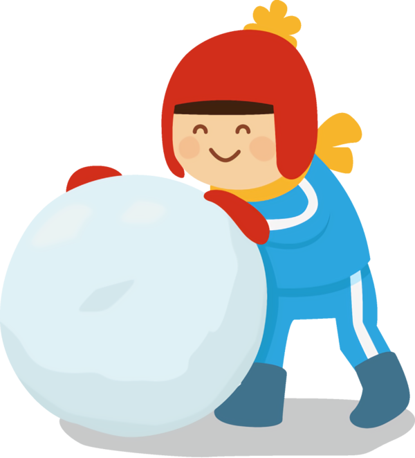 Transparent Cute Cartoon Boy Making a Snowball for New Year Party for New Year