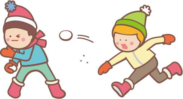 Transparent Cartoon Kids Snowball Fight  for New Year