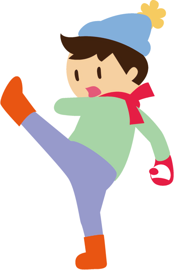 Transparent Cartoon Boy Throwing a Snowball for New Year