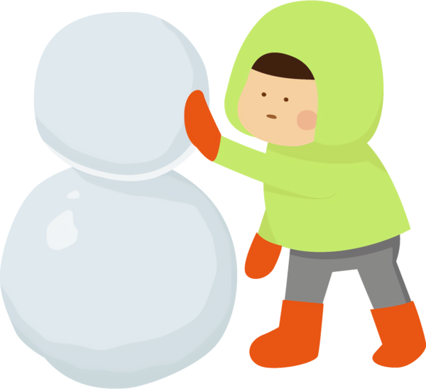 Transparent Green Cartoon Child Making a Snowman for New Year Party for New Year
