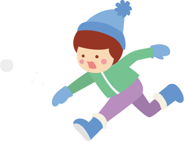 Transparent Cartoon Child Playing in the Snow for New Year