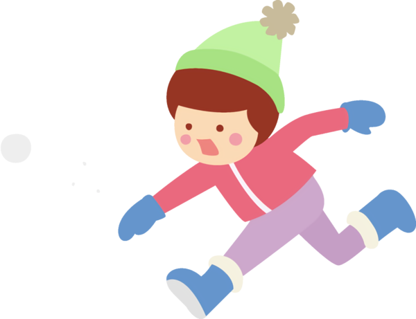 Transparent Cartoon Girl Throwing a Snowball for New Year