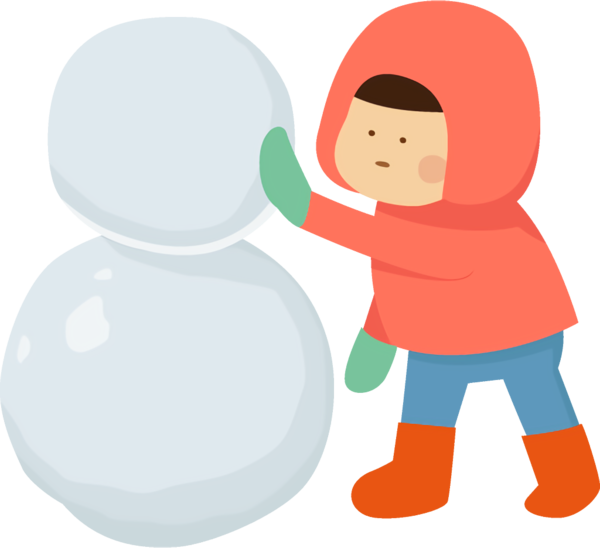 Transparent Little Cartoon Child Making a Snowman for New Year Party for New Year