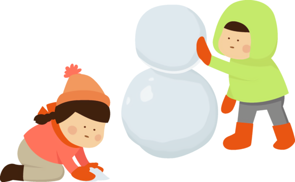 Transparent Cartoon Children Making a Snowman for New Year Party for New Year