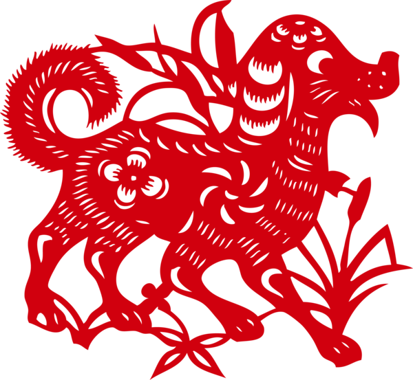 Transparent Chinese Zodiac Dog Chinese New Year Red Line Art for New Year