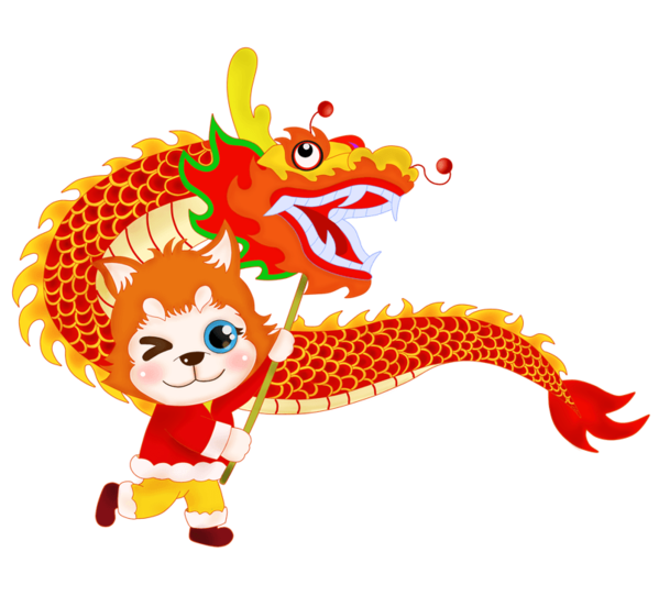Transparent Dragon Dance China Chinese New Year Cartoon Orange for New Year