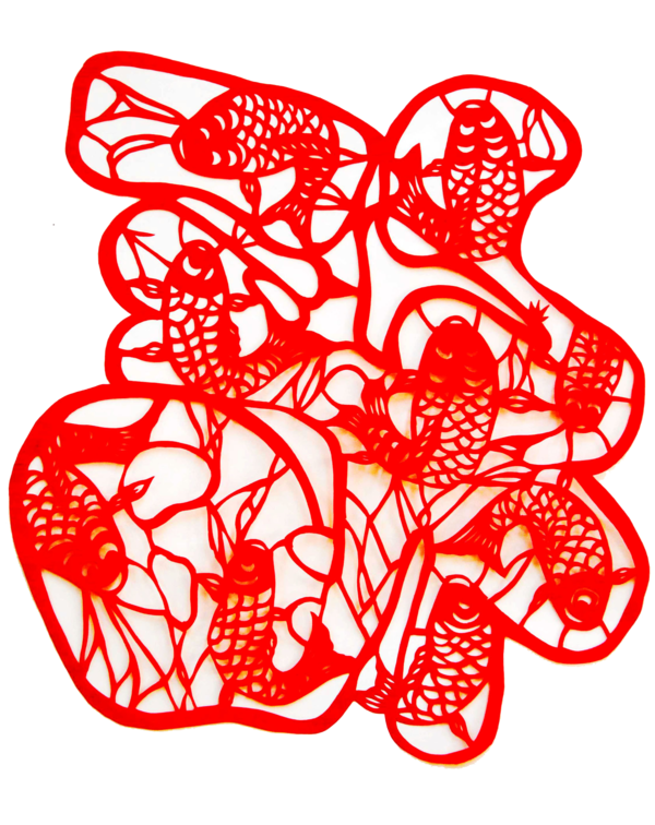 Transparent Common Carp Chinese New Year Papercutting Red Flower for New Year