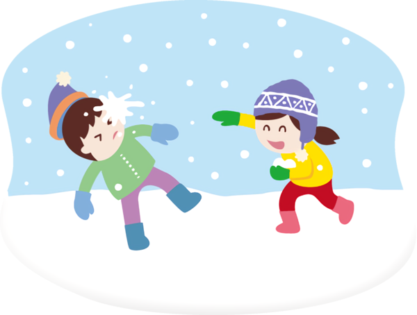 Transparent new-year Cartoon Child Playing in the snow for New Year Party for New Year